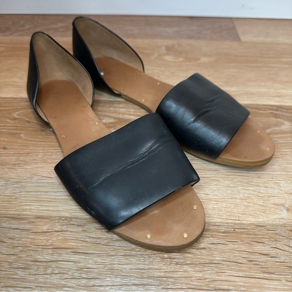 Madewell Thea Black Leather Open Toe Flat Sandals, Size 7.5 - Picture 3 of 11